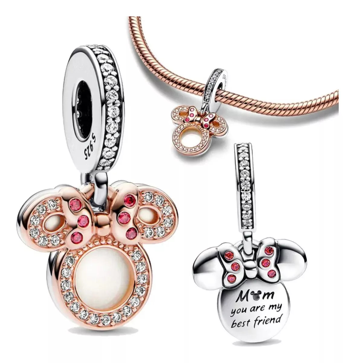 Charm Modelo Disney Minnie Mouse Rosa Plata S925