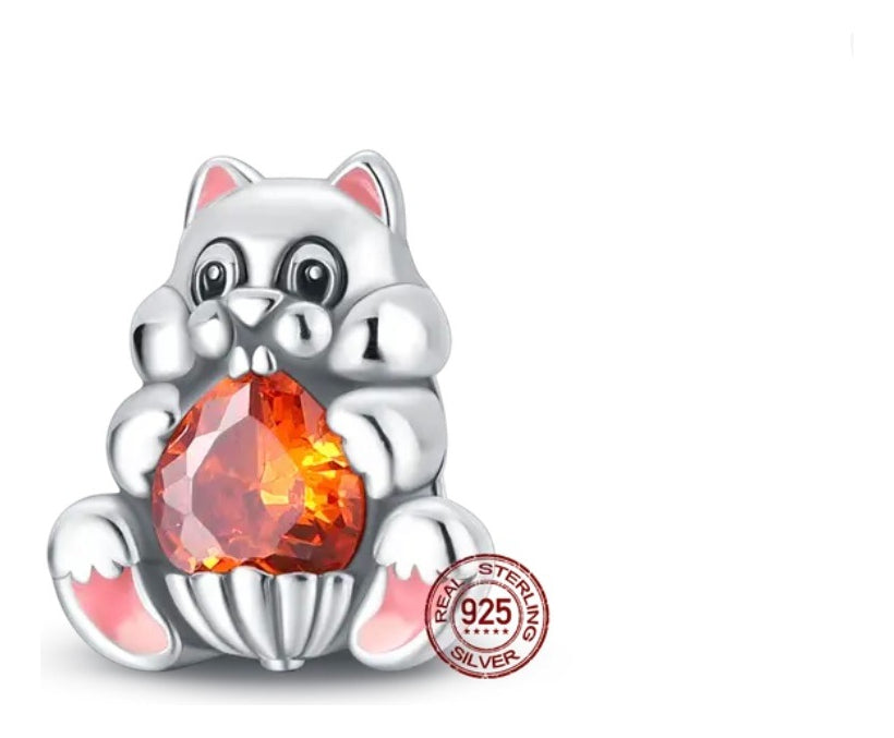 Charm de Ardilla Con Bellota color Naranja Plata S925
