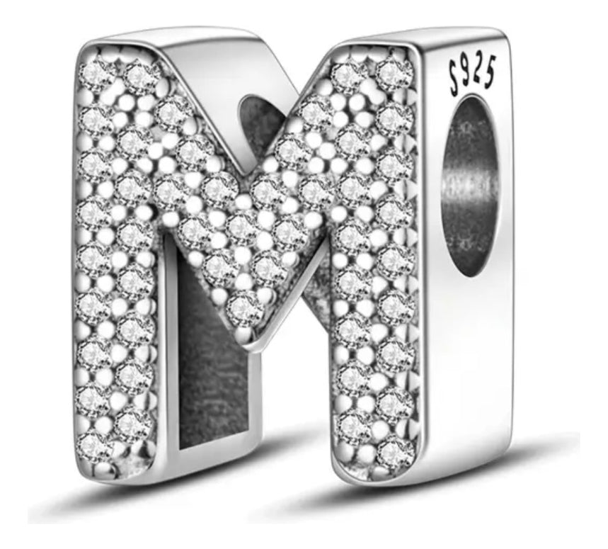 Charm Letra M con Brillantes Plata S925