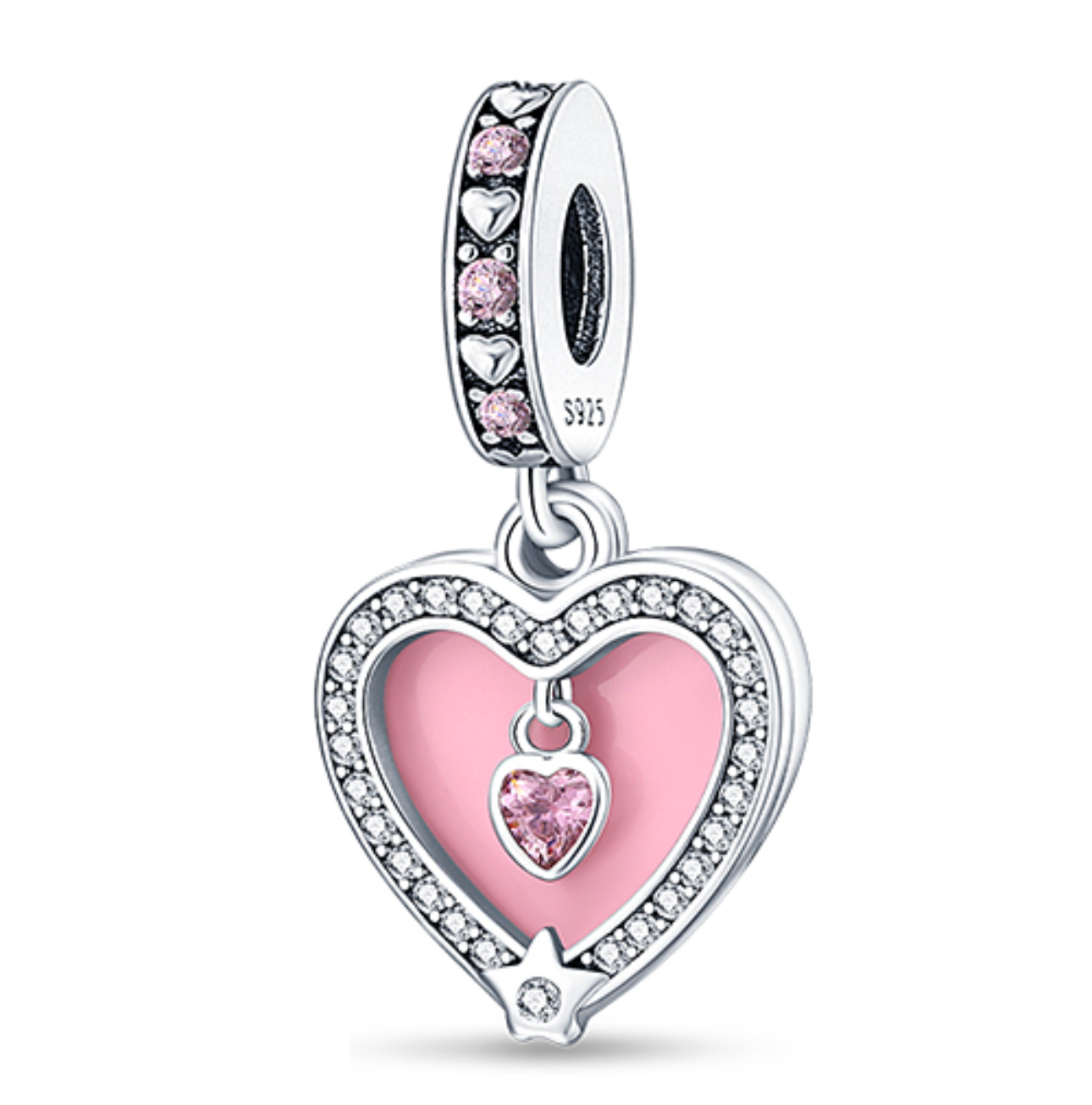 Charm corazón rosa brillante de plata
