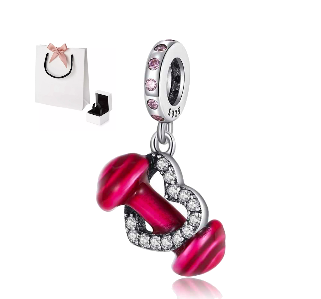 Charm Mancuerna y Corazón de Plata 925 | Fuerza y Pasión
