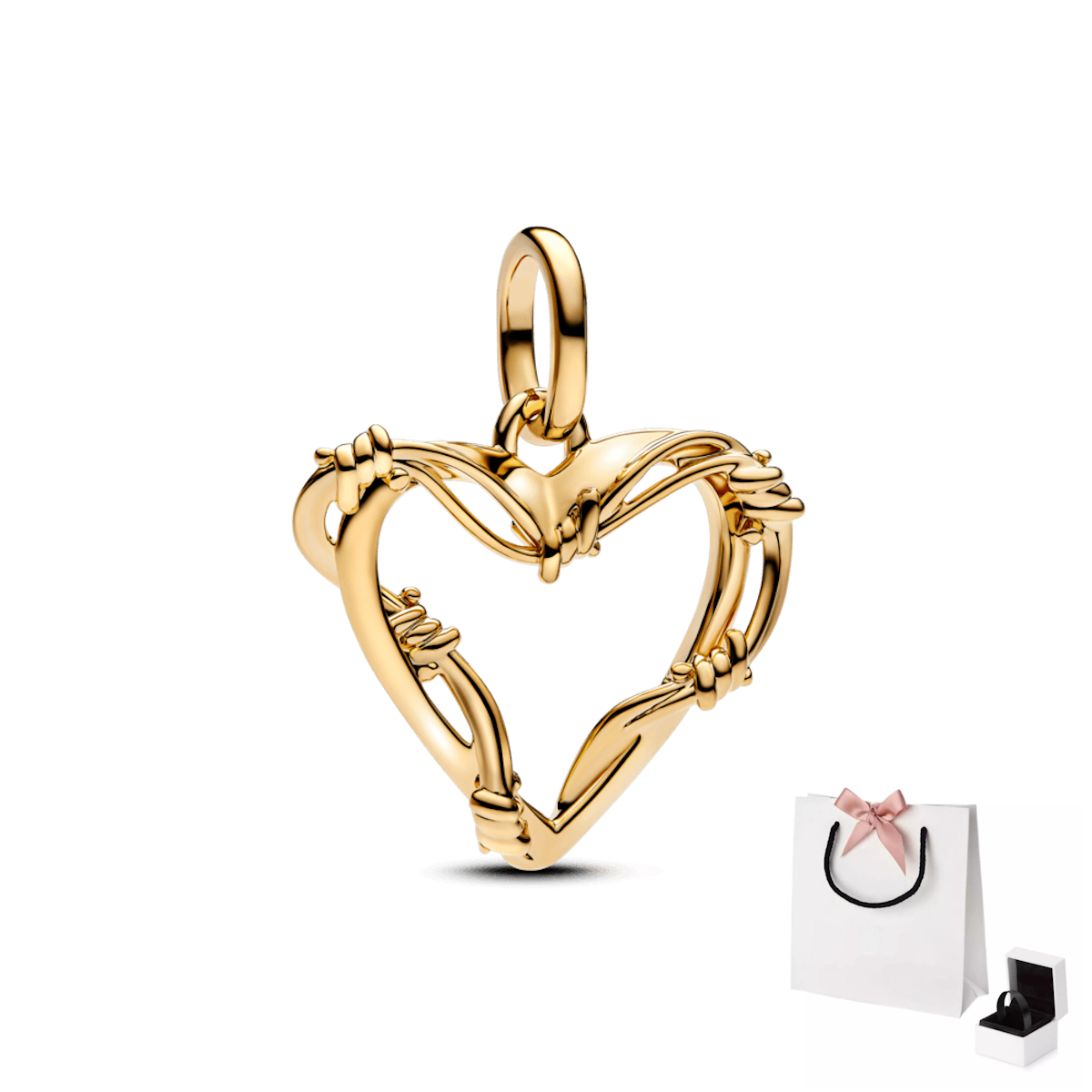 Dije Corazón Dorado con Diseño de Alambre