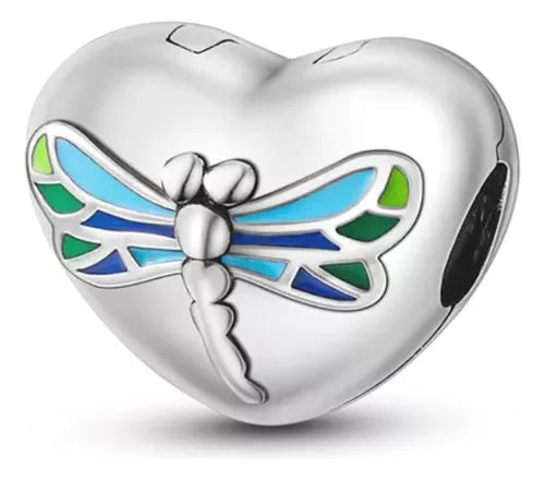 Charm Seguro Plata 925 Corazón Libelula Azul