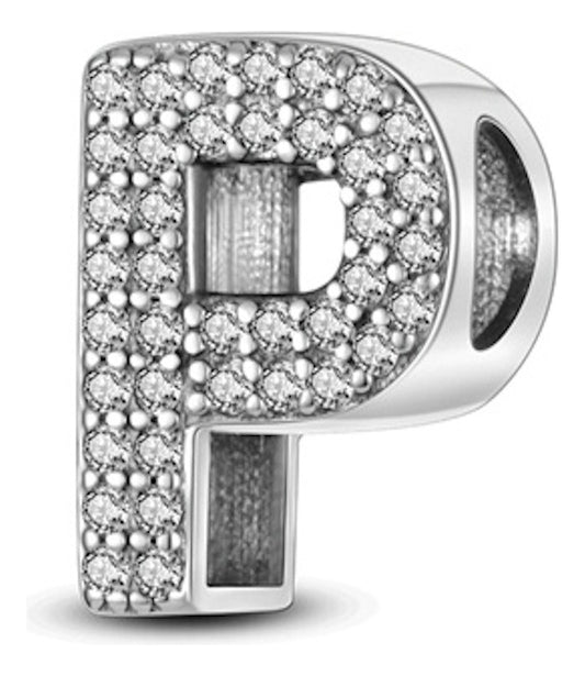 Charm  Letra P con Brillantes Plata S925
