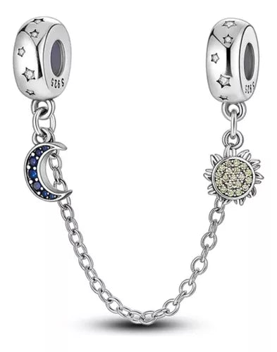 Charm Plata S925 Seguro Sol Y Luna