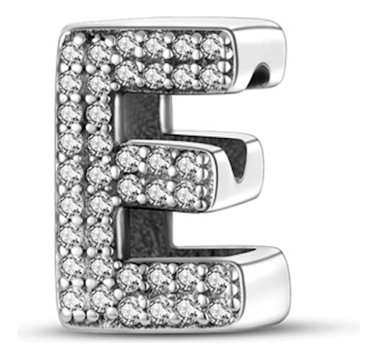 Charm Letra E con Brillantes Plata S925