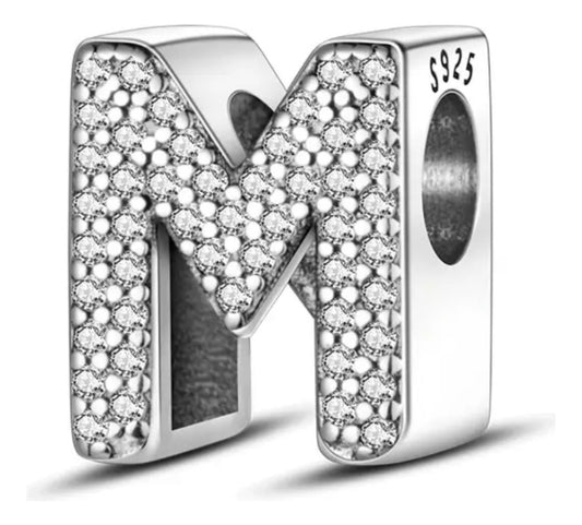 Charm Letra M con Brillantes Plata S925