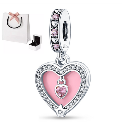 Charm corazón rosa brillante de plata