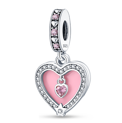 Charm corazón rosa brillante de plata