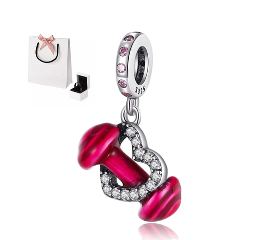 Charm Mancuerna y Corazón de Plata 925 | Fuerza y Pasión